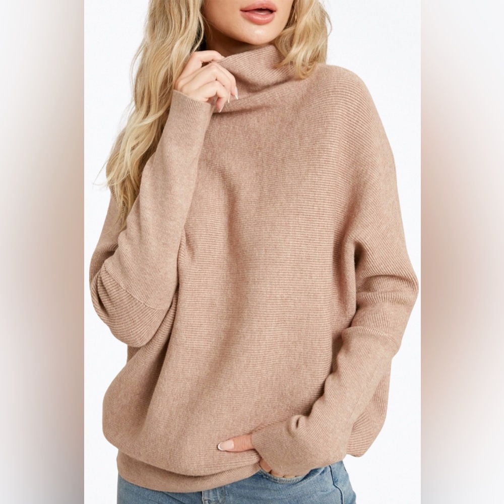 Bluivy Tan SLOUCH-NECK DOLMAN PULLOVER Size S/M